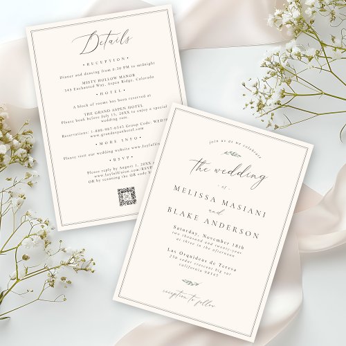 Delicate Botanical Modern All_in_One QR Wedding Invitation