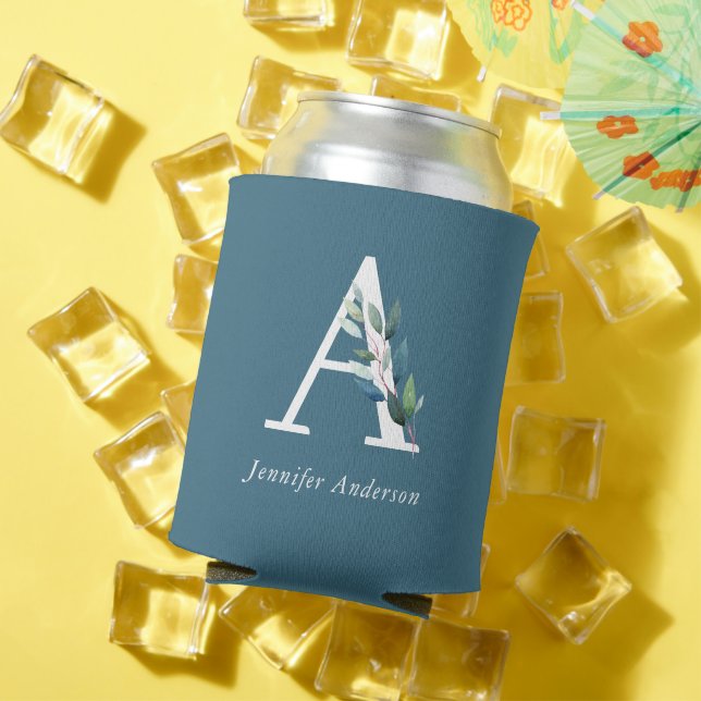 Delicate Botanical Monogram Can Cooler (In Situ Summer)