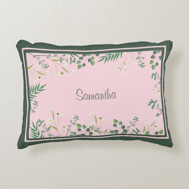 Delicate Botanical on Pink Accent Pillow (Front)