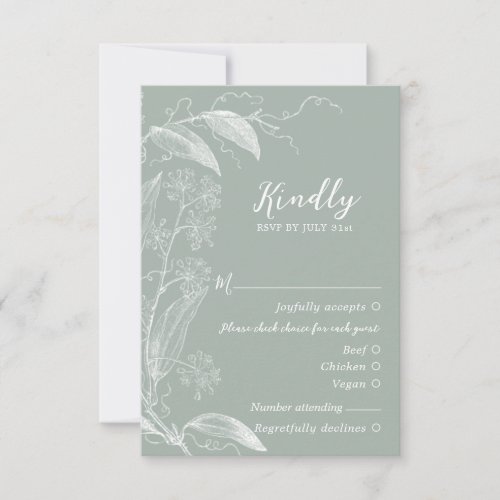 Delicate Botanical Sage Green RSVP Response Card