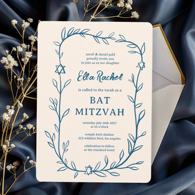 Delicate Botanical Star of David Bar Bat Mitzvah Invitation (Delicate Botanical Star of David Bar Bat Mitzvah Invitation
)
