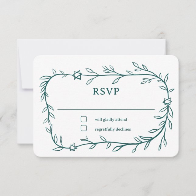 Delicate Botanical Star of David Bar Bat Mitzvah RSVP Card (Front)