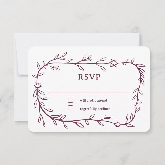 Delicate Botanical Star of David Bar Bat Mitzvah RSVP Card (Front)