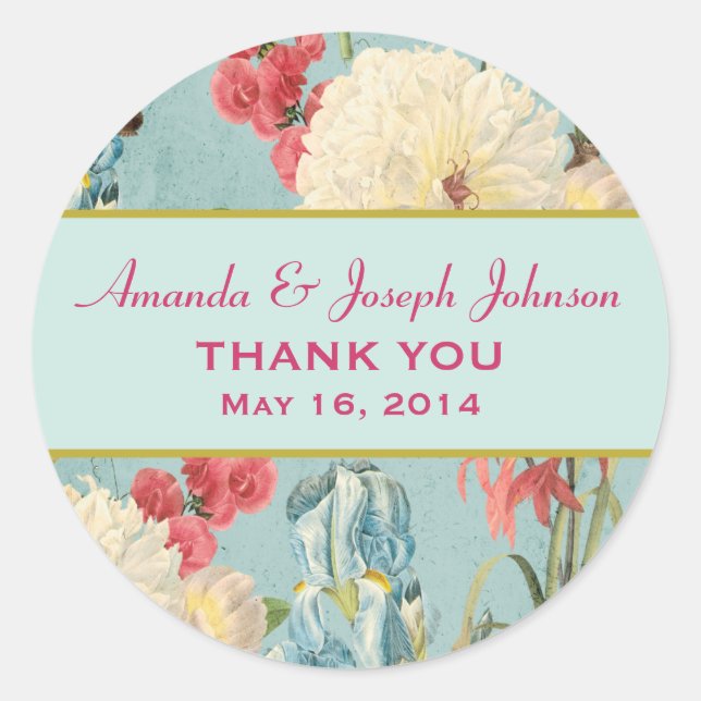 Delicate Botanical Wedding Thank You Round Sticker (Front)