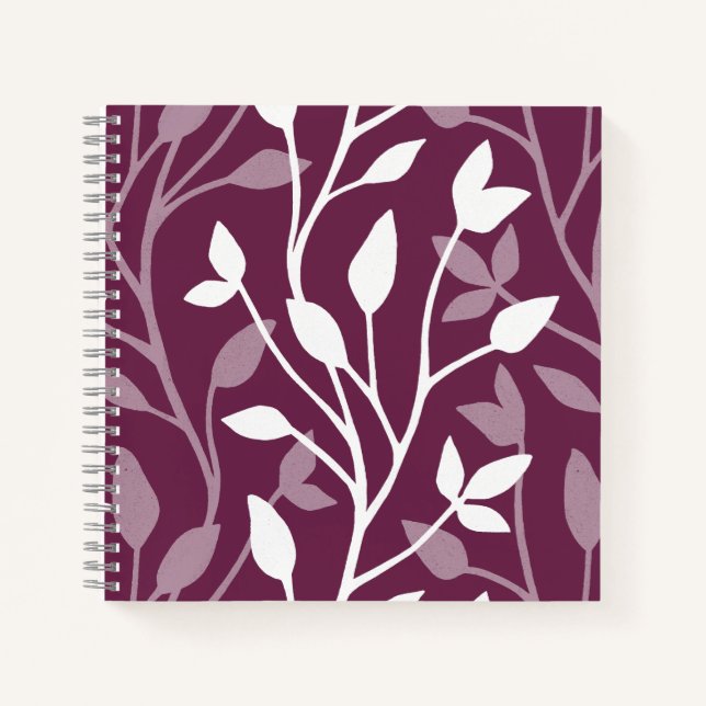Delicate Botanical White Silhouette on Plum Notebook (Front)