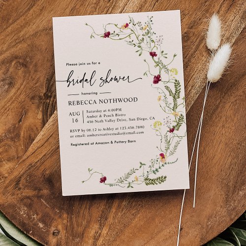 Delicate Botanical Wildflowers Bridal Shower  Invitation