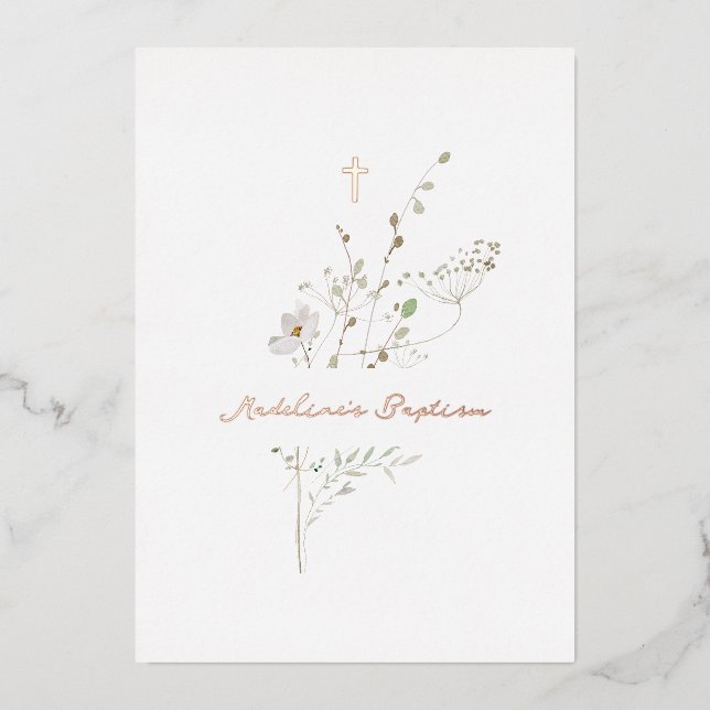 delicate bouquet Baptism foil Invitation (Front)