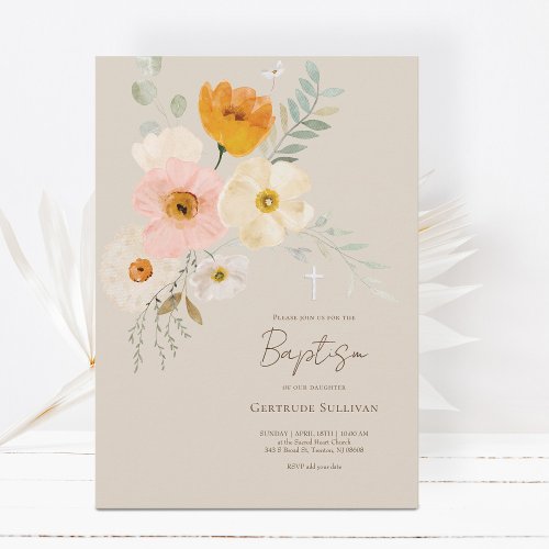 delicate bouquet Baptism Invitation