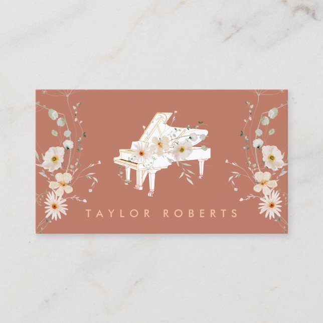 delicate bouquet white piano business card (Front)