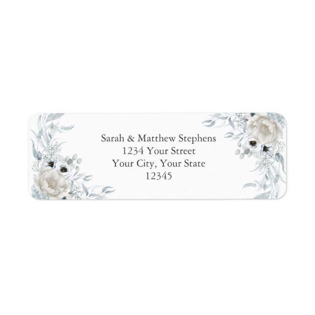 Delicate Bouquets of Blue Ivory Flowers Label (Front)