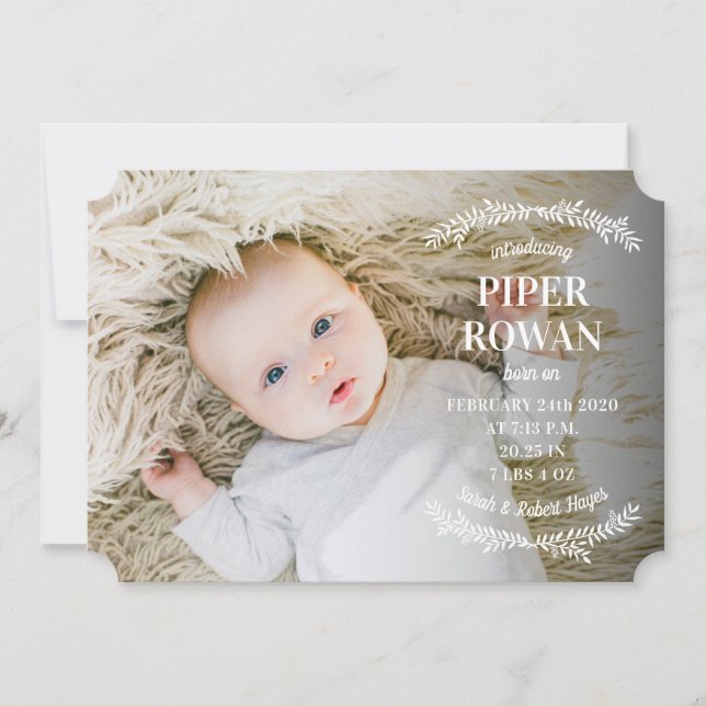 Delicate Branch Phot Birth Announcement (Front)