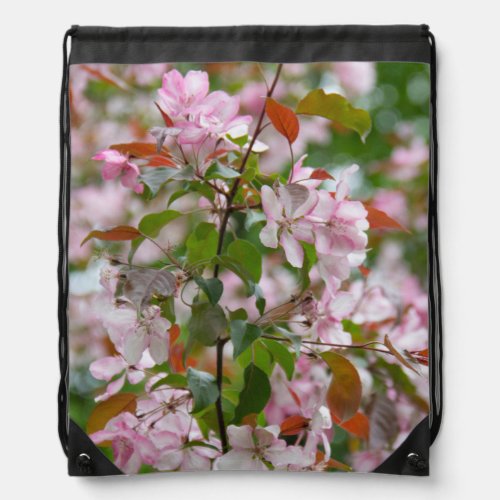 Delicate branch with flowers apple tree drawstring bag