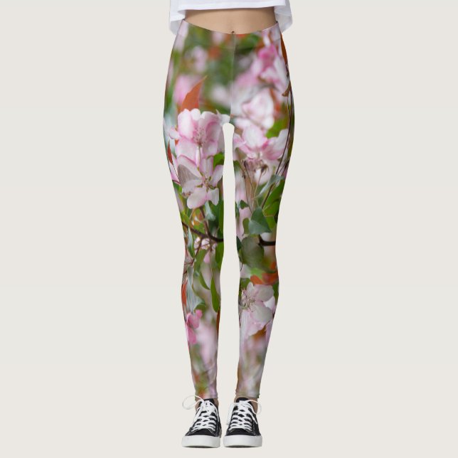 Delicate branch with flowers apple tree leggings (Front)