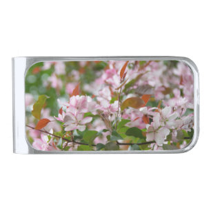 Delicate branch with flowers apple tree silver finish money clip