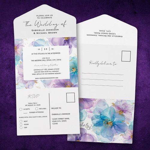 Delicate Bright Translucent Blue Floral Wedding  All In One Invitation
