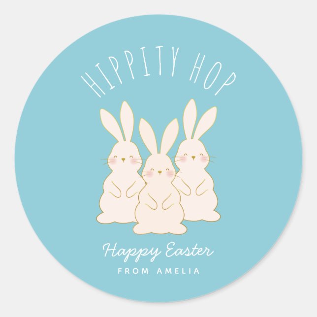 Delicate Bunnies Personalized Easter Classic Round Sticker (Front)