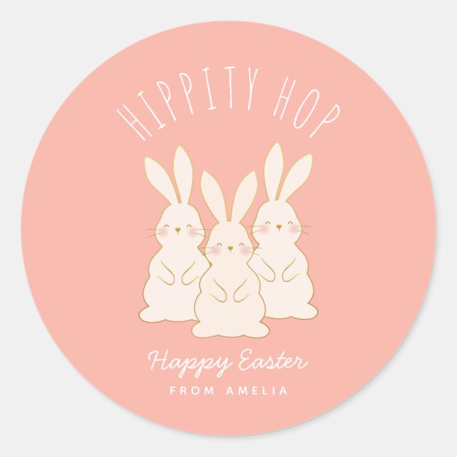 Delicate Bunnies Personalized Easter Classic Round Sticker (Front)