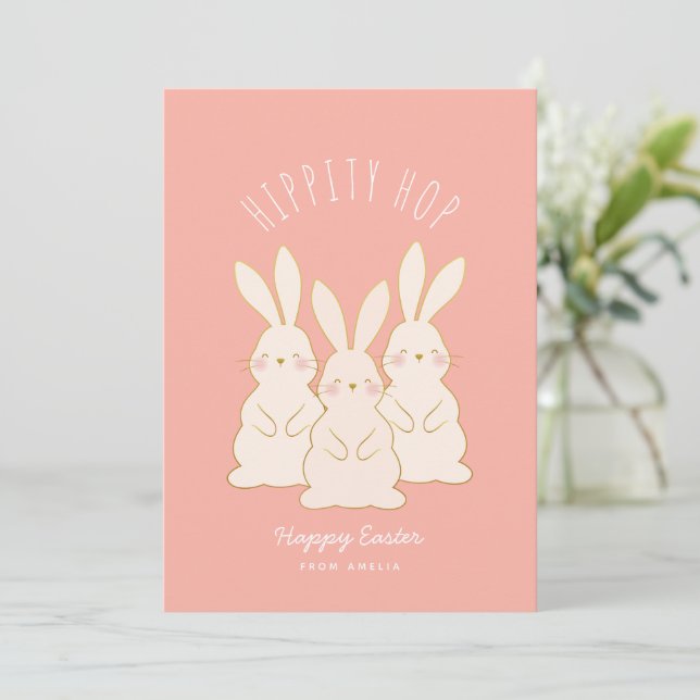Delicate Bunnies Personalized Easter Gift Tag Holiday Card (Standing Front)