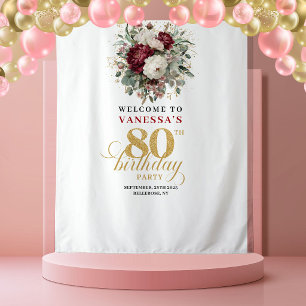 Delicate Burgundy 80th Birthday Backdrop