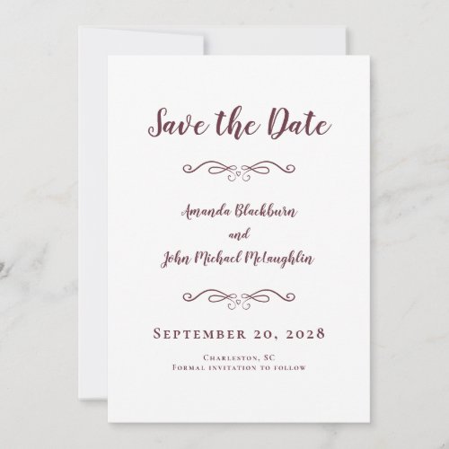 Delicate Burgundy Script Romantic Calligraphy Chic Save The Date