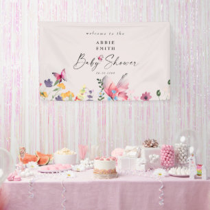 Delicate Butterflies and Wildflowers Baby Shower Banner