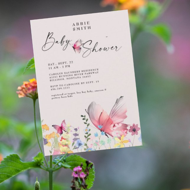 Delicate Butterflies and Wildflowers Baby Shower Invitation (Creator Uploaded)