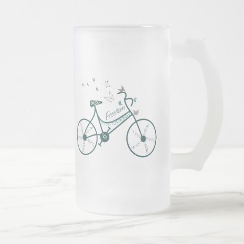 Delicate Butterflies Flowers and Freedom Bike fan Frosted Glass Beer Mug