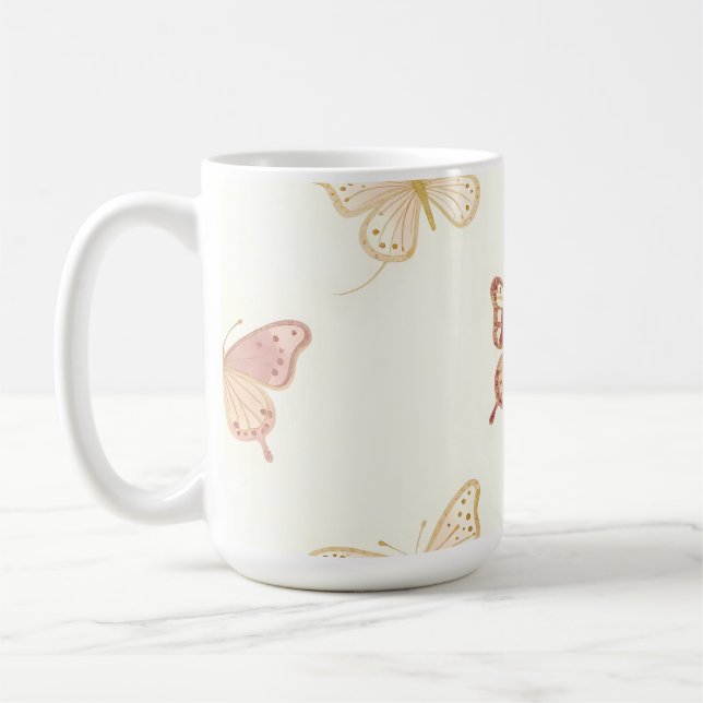 Delicate Butterflies Seamless Pattern Coffee Mug (Left)