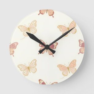 Delicate Butterflies Seamless Pattern Round Clock