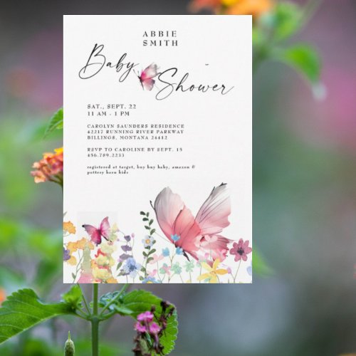 Delicate Butterflies  Wildflowers Baby Shower Invitation