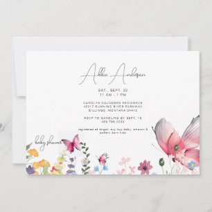 Delicate Butterflies & Wildflowers Baby Shower Invitation