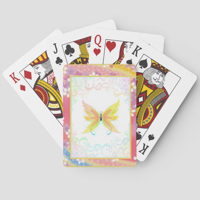 Delicate Butterfly and Paastel Japanese Flowers Poker Cards (Back)
