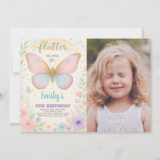 Delicate Butterfly Birthday Invitation (Front)