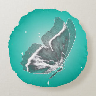 Delicate Butterfly In Sea Green Round Pillow