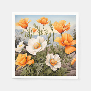 Delicate California Poppy Floral Napkins