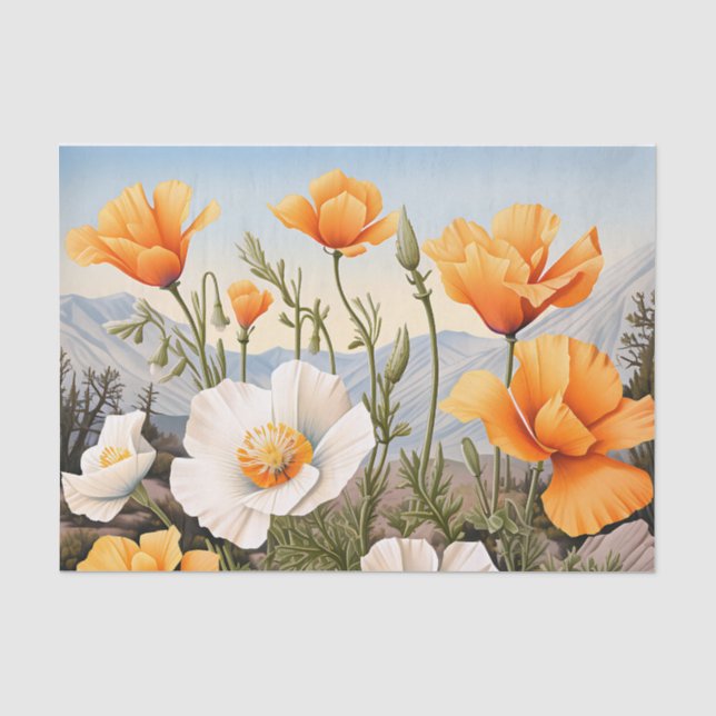 Delicate California Poppy Floral Tissue Paper (Front)