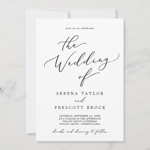Delicate Calligraphy All In One Drinks Wedding Invitation