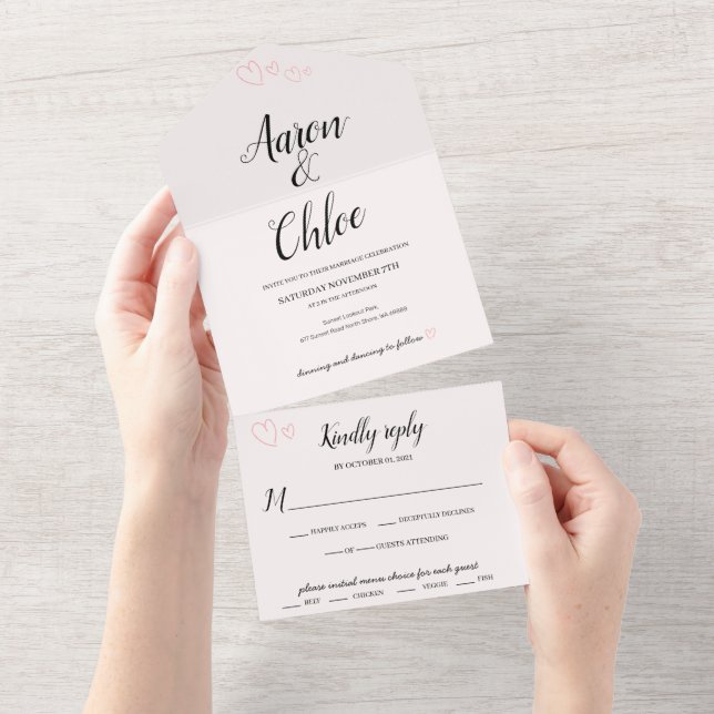Delicate Calligraphy All in One Wedding Invite (Tearaway)
