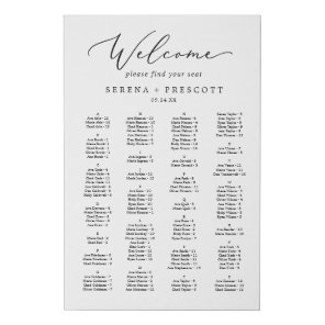 Delicate Calligraphy Alphabetical Seating Chart Faux Canvas Print
