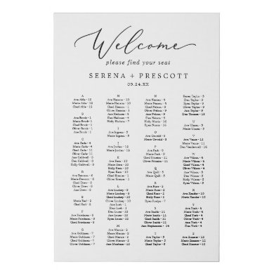 Delicate Calligraphy Alphabetical Seating Chart Faux Canvas Print