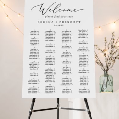 Delicate Calligraphy Alphabetical Seating Chart Foam Board