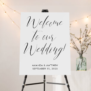 Delicate Calligraphy Black White Wedding Welcome Foam Board