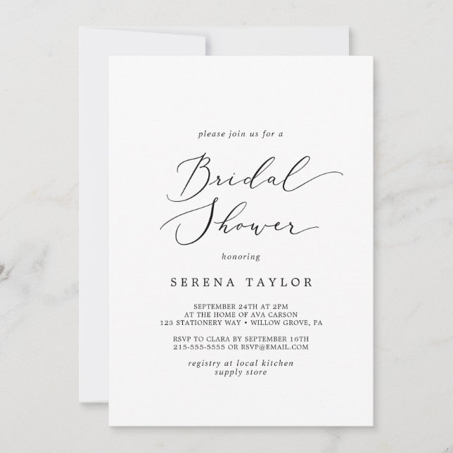 Delicate Calligraphy Bridal Shower Invitation (Front)
