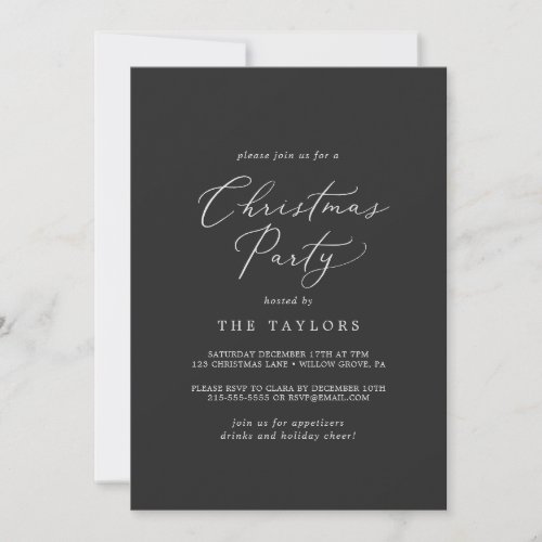Delicate Calligraphy Charcoal Christmas Party Invitation