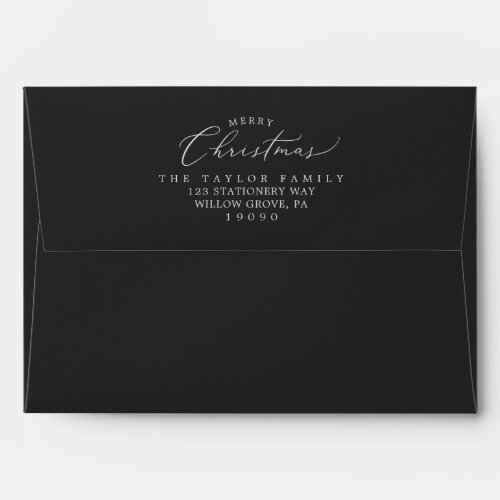 Delicate Calligraphy Charcoal Merry Christmas Card Envelope
