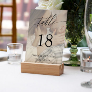 Delicate Calligraphy - Custom Photo Table Number by Paperpaperpaper at Zazzle
