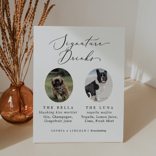Delicate Calligraphy Dog Photo Signature Drinks Pedestal Sign