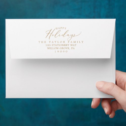 Delicate Calligraphy  Gold Happy Holidays Card Envelope