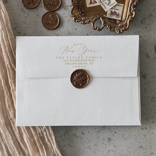 Delicate Calligraphy  Gold Happy New Year Card Envelope