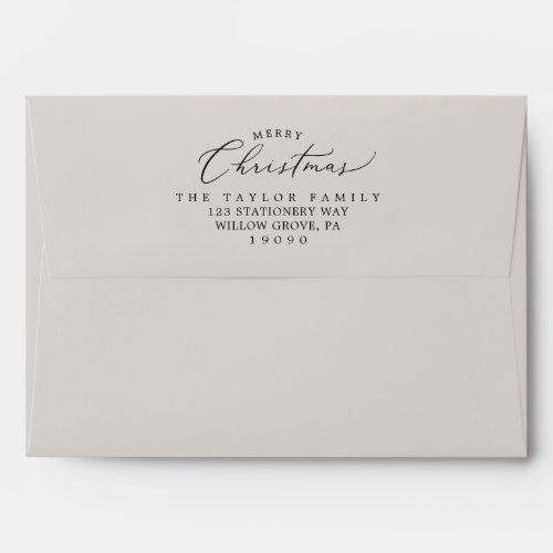 Delicate Calligraphy  Greige Merry Christmas Card Envelope